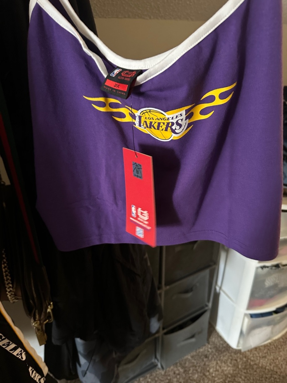 NBA Los Angeles Lakers Purple Crop Top with Yellow Flame Logo